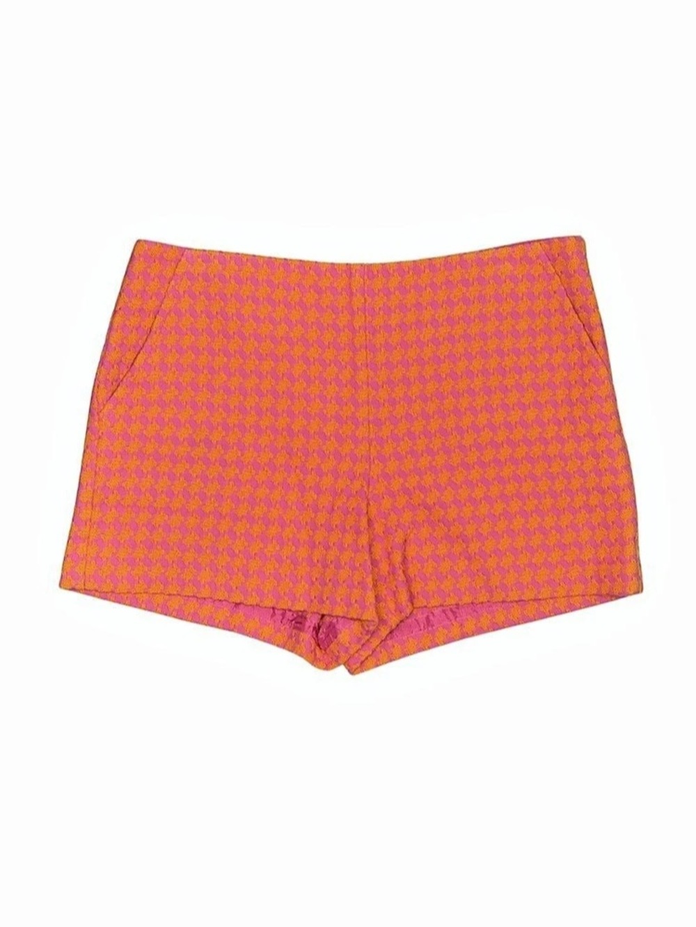 Trina Turk 70’s Inspired Cotton Geometric High Waist Shorts in Pink & Orang